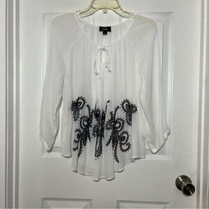by & by White Blouse with Black Embroidery